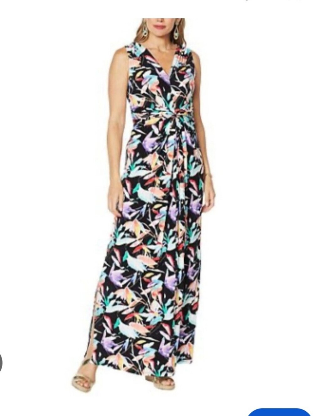 IMAN Black Floral Maxi Dress - Multicolor Leaf Print